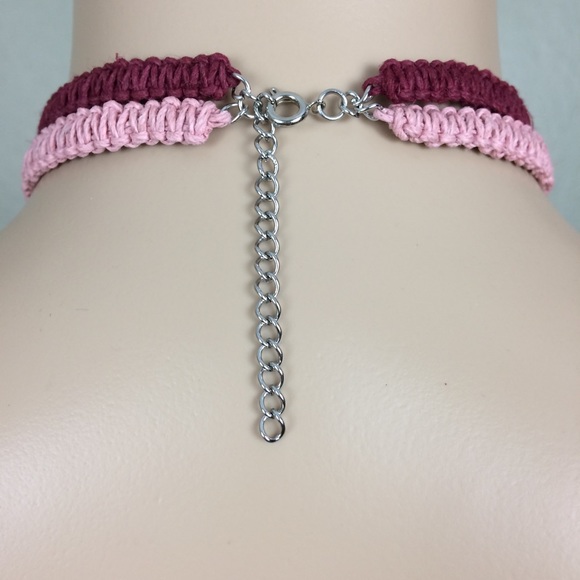 Soft Pink & Burgundy Stacked Hemp Choker - Picture 3 of 4
